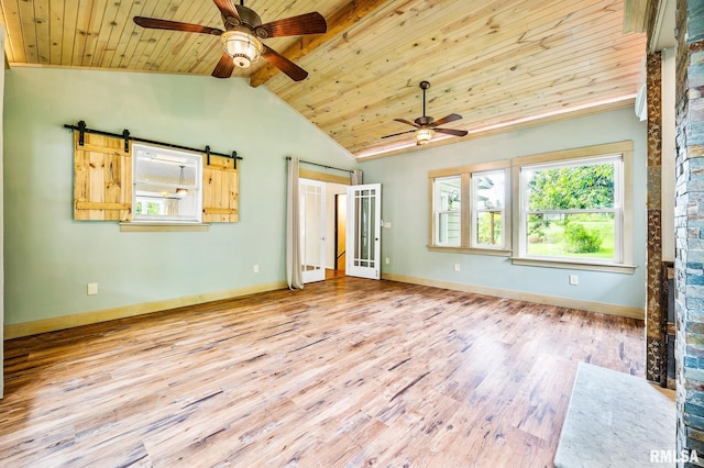 21016 N US Highway 24, Canton, IL 61520 - interior space featuring multiple windows, wooden ceiling, wood finished floors, and lofted ceiling with beams
