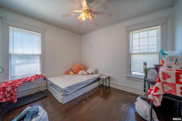 1624 W Barker Ave, Peoria, IL 61606 - bedroom with wood-type flooring, baseboards, a ceiling fan, and ornamental molding