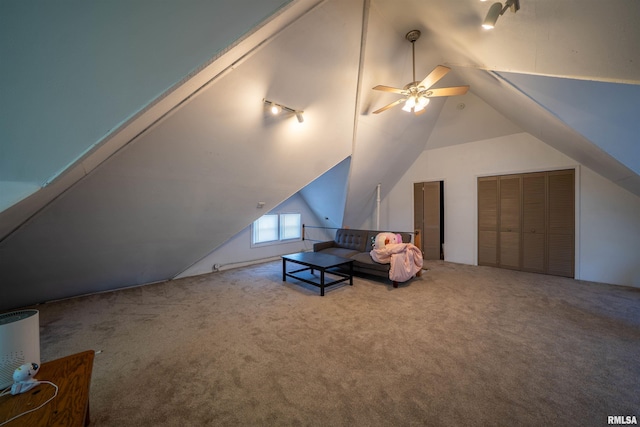 1624 W Barker Ave, Peoria, IL 61606 - additional living space with vaulted ceiling, carpet flooring, and a ceiling fan