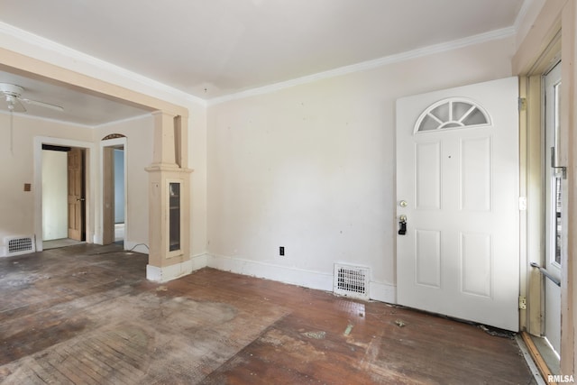 910 W Virginia Ave, Peoria, IL 61604 - entrance foyer featuring hardwood / wood-style floors, crown molding, a ceiling fan, and baseboards