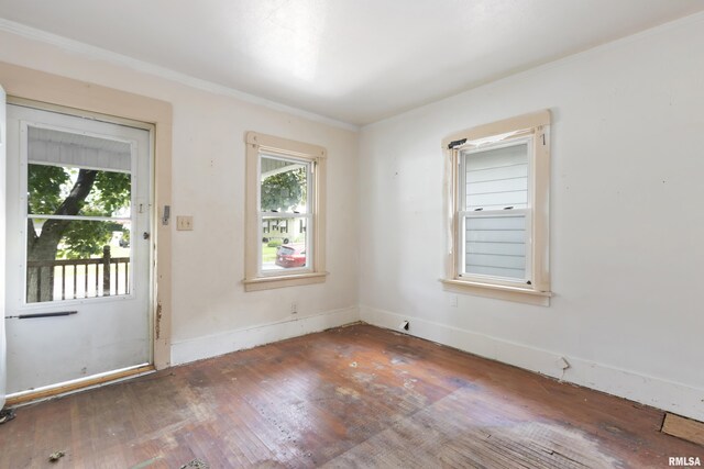 910 W Virginia Ave, Peoria, IL 61604 - empty room with healthy amount of natural light, wood-type flooring, crown molding, and baseboards