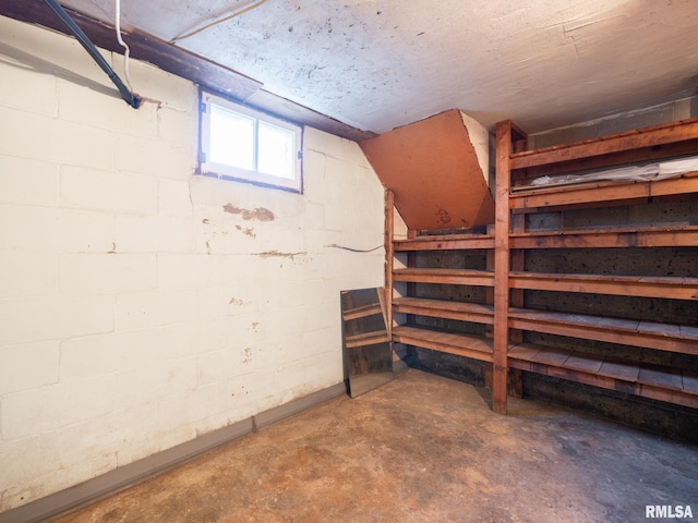 basement with concrete block wall