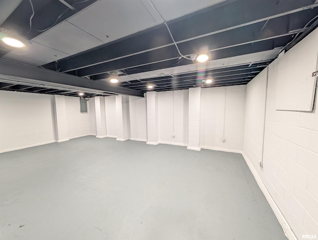 finished basement with concrete block wall