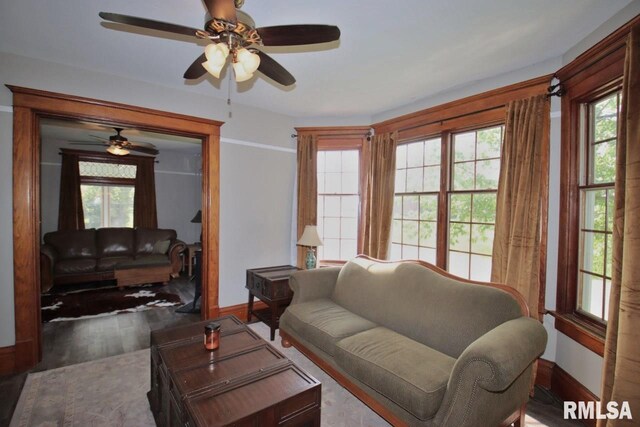 102 2nd St, Camp Grove, IL 61424 - living area with baseboards, a ceiling fan, and wood finished floors