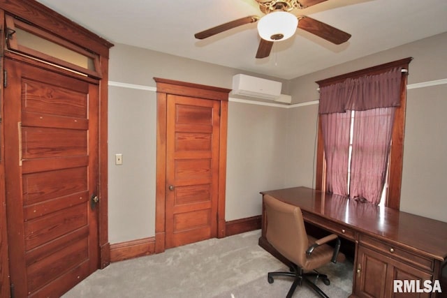 102 2nd St, Camp Grove, IL 61424 - office space featuring an AC wall unit, light carpet, ceiling fan, and baseboards