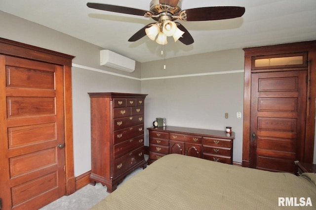 102 2nd St, Camp Grove, IL 61424 - bedroom with a wall mounted AC, ceiling fan, and carpet floors