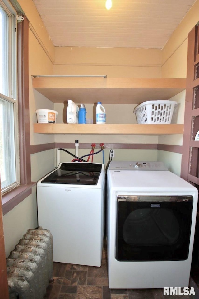 102 2nd St, Camp Grove, IL 61424 - laundry area with independent washer and dryer and wooden ceiling