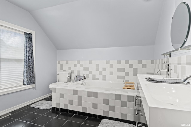 2220 W Ayres Ave, West Peoria, IL 61604 - bedroom with lofted ceiling, dark tile patterned floors, a sink, and baseboards