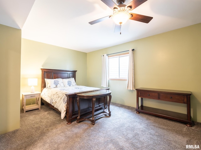 carpeted bedroom featuring a ceiling fan