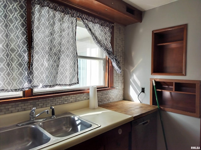 927 W Oakview Dr, Peoria, IL 61615 - kitchen with a sink, backsplash, and wooden counters