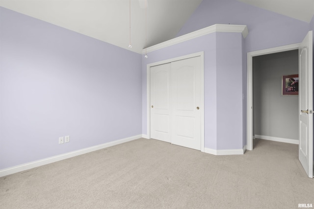 11506 N Bristol Dr, Dunlap, IL 61525 - unfurnished bedroom with carpet flooring, vaulted ceiling, baseboards, and a closet