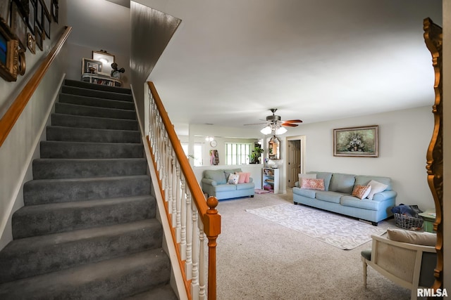 15207 N 7th St, Chillicothe, IL 61523 - staircase featuring carpet floors and a ceiling fan