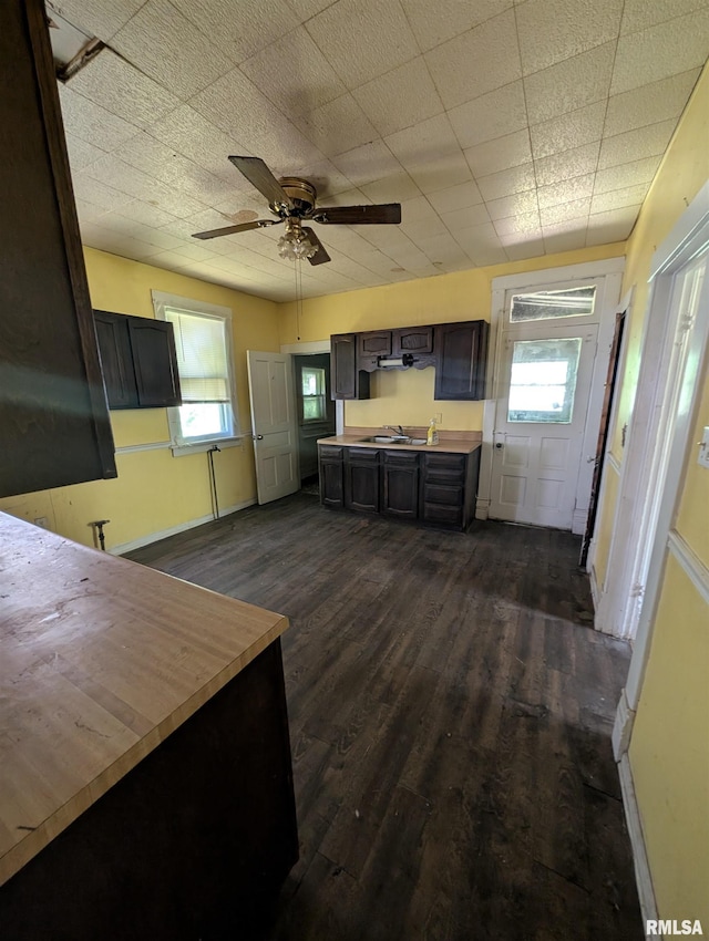 2217 NE Madison Ave, Peoria, IL 61603 - kitchen featuring dark wood finished floors, plenty of natural light, a ceiling fan, and baseboards