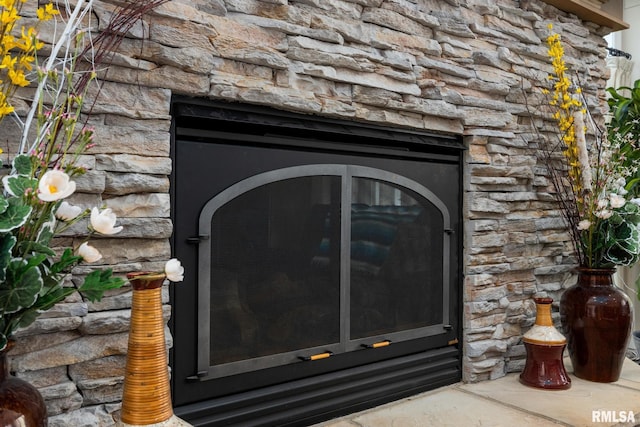 detailed view of a stone fireplace