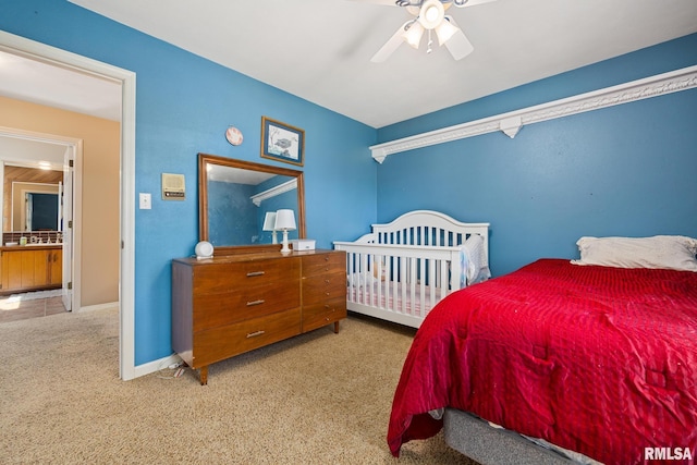bedroom with carpet, baseboards, and ceiling fan