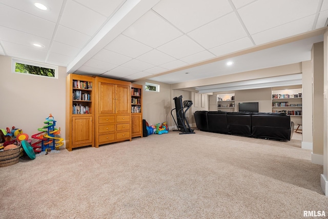 playroom featuring carpet flooring and recessed lighting