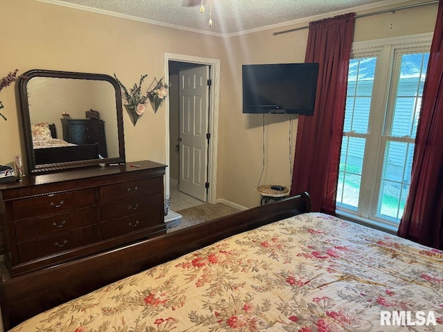 1635 W Country Oaks Ct, Dunlap, IL 61525 - bedroom featuring multiple windows, a textured ceiling, baseboards, and crown molding