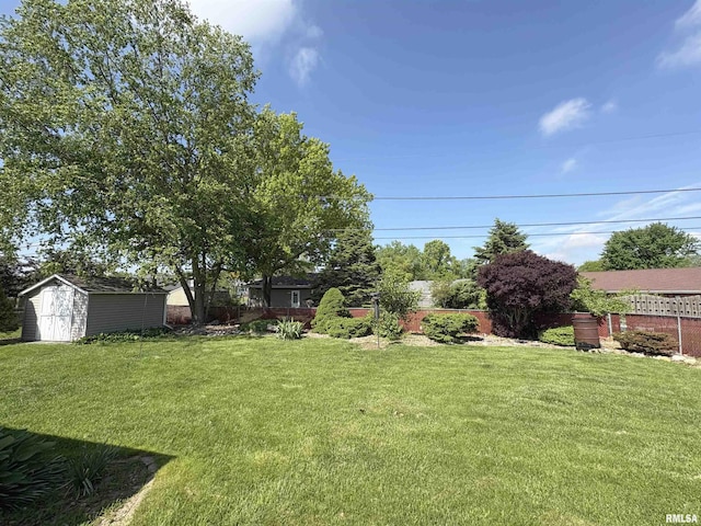 view of yard with a storage shed and an outbuilding