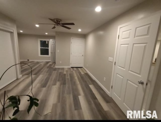 19478 Springfield Rd, Groveland, IL 61535 - hallway with recessed lighting, baseboards, and dark wood finished floors