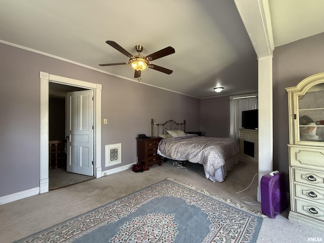 111 N Broadway St, Lewistown, IL 61542 - carpeted bedroom with baseboards, ceiling fan, and ornamental molding