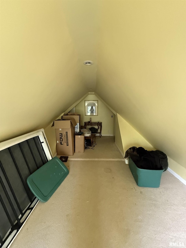 111 N Broadway St, Lewistown, IL 61542 - bonus room featuring vaulted ceiling, carpet, and baseboards