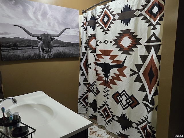 212 Conch Dr, La Harpe, IL 61450 - bathroom featuring vanity and curtained shower
