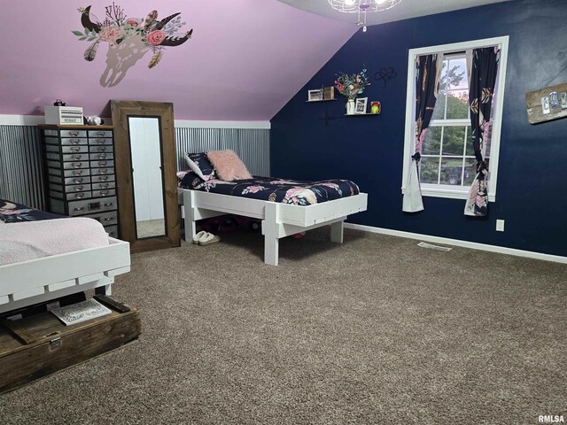 212 Conch Dr, La Harpe, IL 61450 - bedroom featuring vaulted ceiling, carpet flooring, and baseboards