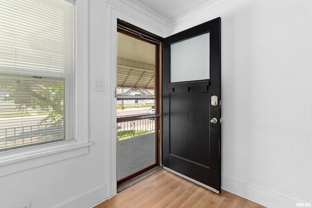 doorway featuring light wood finished floors