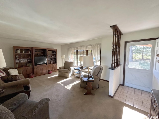 living room with light colored carpet