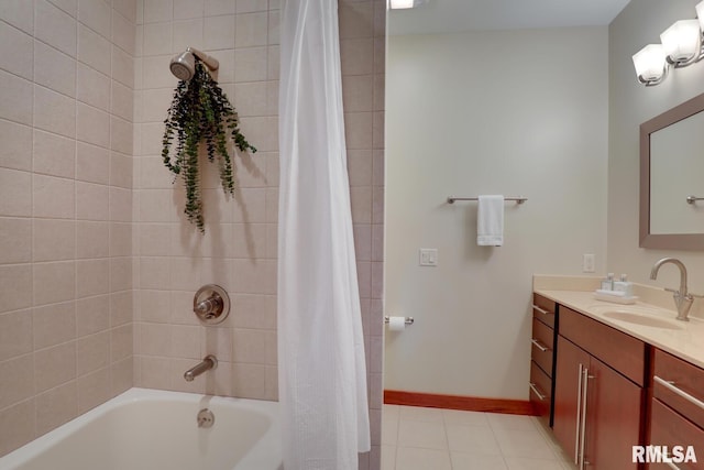 6 Marty Ln, Macomb, IL 61455 - bathroom featuring vanity, shower / bathtub combination with curtain, and tile patterned flooring