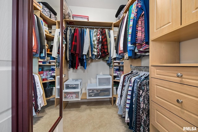 walk in closet with carpet