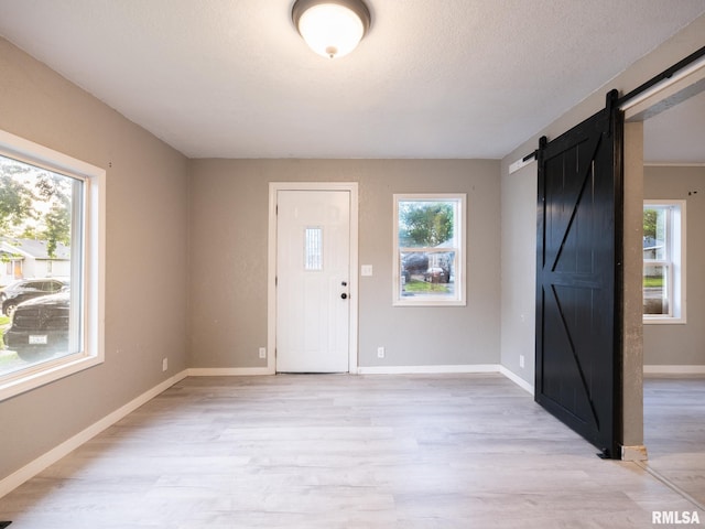 246 Herget St, Pekin, IL 61554 - entryway with a barn door, healthy amount of natural light, light wood-type flooring, baseboards, and a textured ceiling
