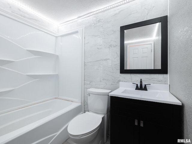 246 Herget St, Pekin, IL 61554 - full bathroom featuring vanity, toilet, a textured ceiling, a textured wall, and shower / tub combination