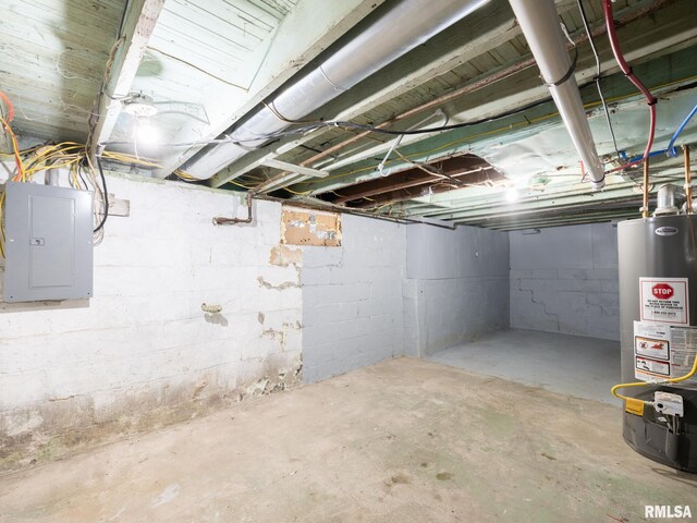 246 Herget St, Pekin, IL 61554 - unfinished basement with electric panel and water heater