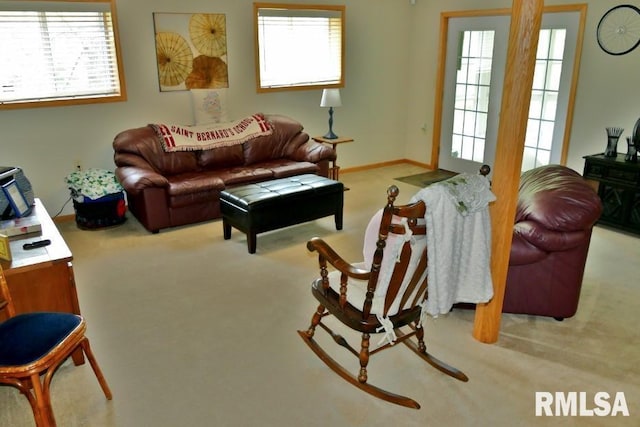 living area with carpet floors