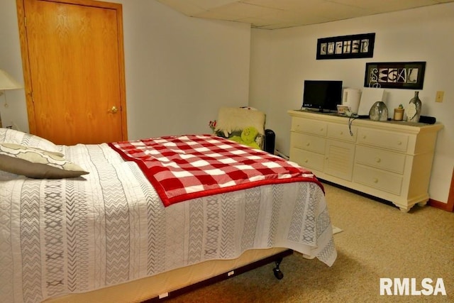 bedroom with light carpet
