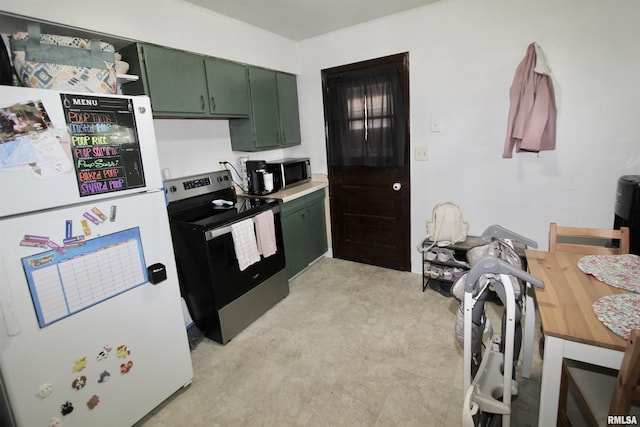 109 N 19th St, Pekin, IL 61554 - kitchen featuring green cabinetry, stainless steel appliances, and light countertops