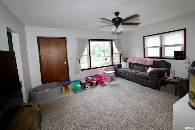 109 N 19th St, Pekin, IL 61554 - living room with carpet flooring and ceiling fan