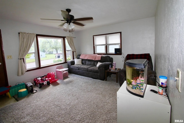 109 N 19th St, Pekin, IL 61554 - rec room with a ceiling fan and carpet floors