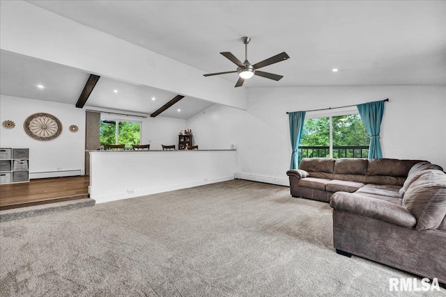 153 Spring Creek Ter, East Peoria, IL 61611 - carpeted living area featuring a baseboard radiator, a baseboard heating unit, ceiling fan, and recessed lighting