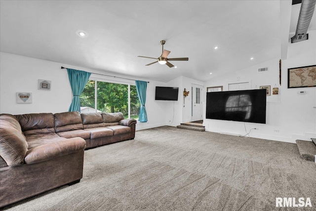 153 Spring Creek Ter, East Peoria, IL 61611 - living area with a ceiling fan, vaulted ceiling, carpet, and recessed lighting