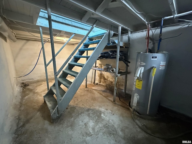 528 Cass St, East Peoria, IL 61611 - unfinished below grade area with water heater and stairway