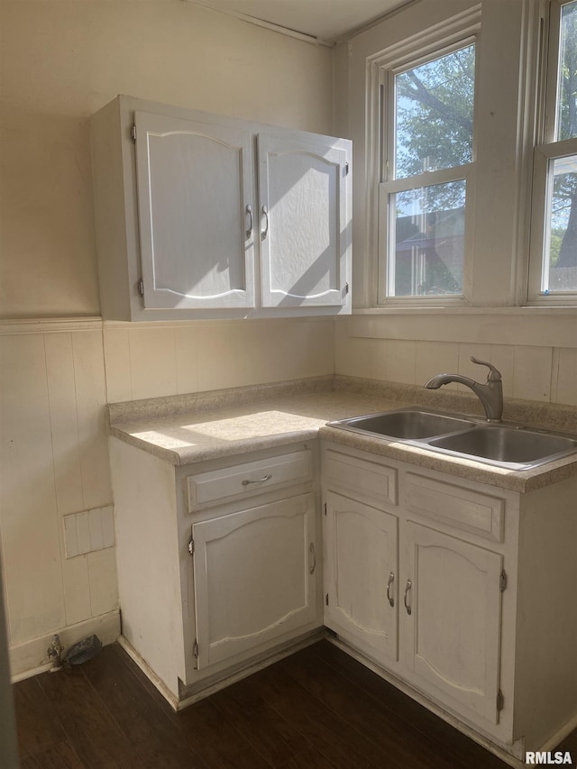 731 S Johnson St, Macomb, IL 61455 - kitchen featuring a sink, white cabinetry, plenty of natural light, and wainscoting