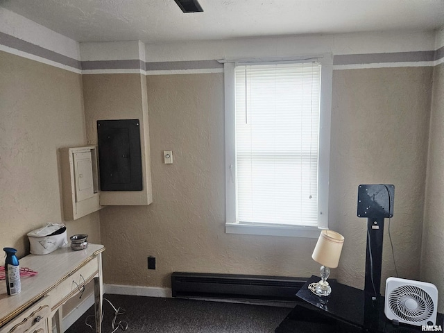 640 Grant Pl, Canton, IL 61520 - interior space with electric panel, baseboards, baseboard heating, and a textured wall