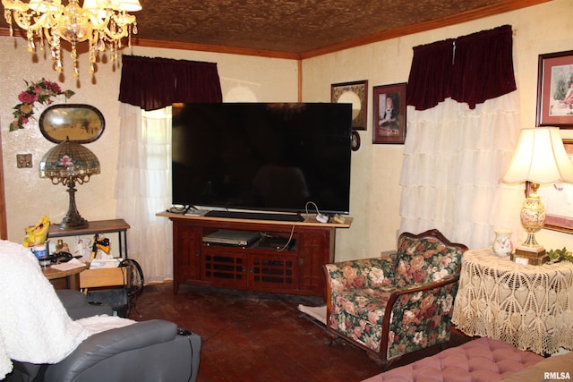 153 S Apple St, Farmington, IL 61531 - living area with crown molding and a chandelier