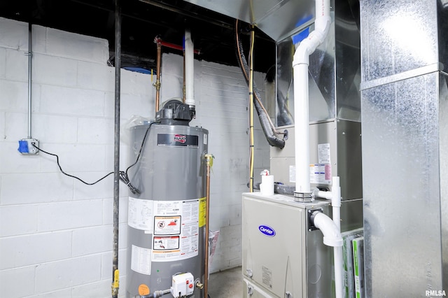 utilities with water heater and heating unit