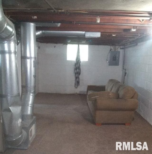 129 Pierson St, East Peoria, IL 61611 - below grade area with electric panel and carpet