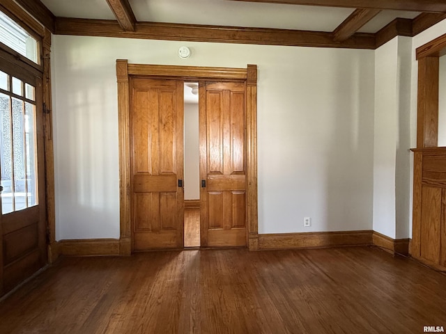 844 Walnut Rd, La Salle, IL 61354 - foyer entrance with dark wood-style floors, beamed ceiling, baseboards, and coffered ceiling