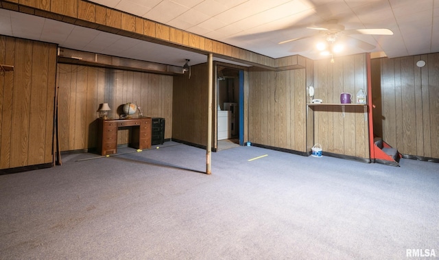 1020 Florence Ave, Pekin, IL 61554 - finished basement with a ceiling fan, wood walls, and carpet