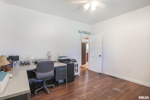 113 W Essex St, Glasford, IL 61533 - office area with ceiling fan, dark wood-style floors, and baseboards